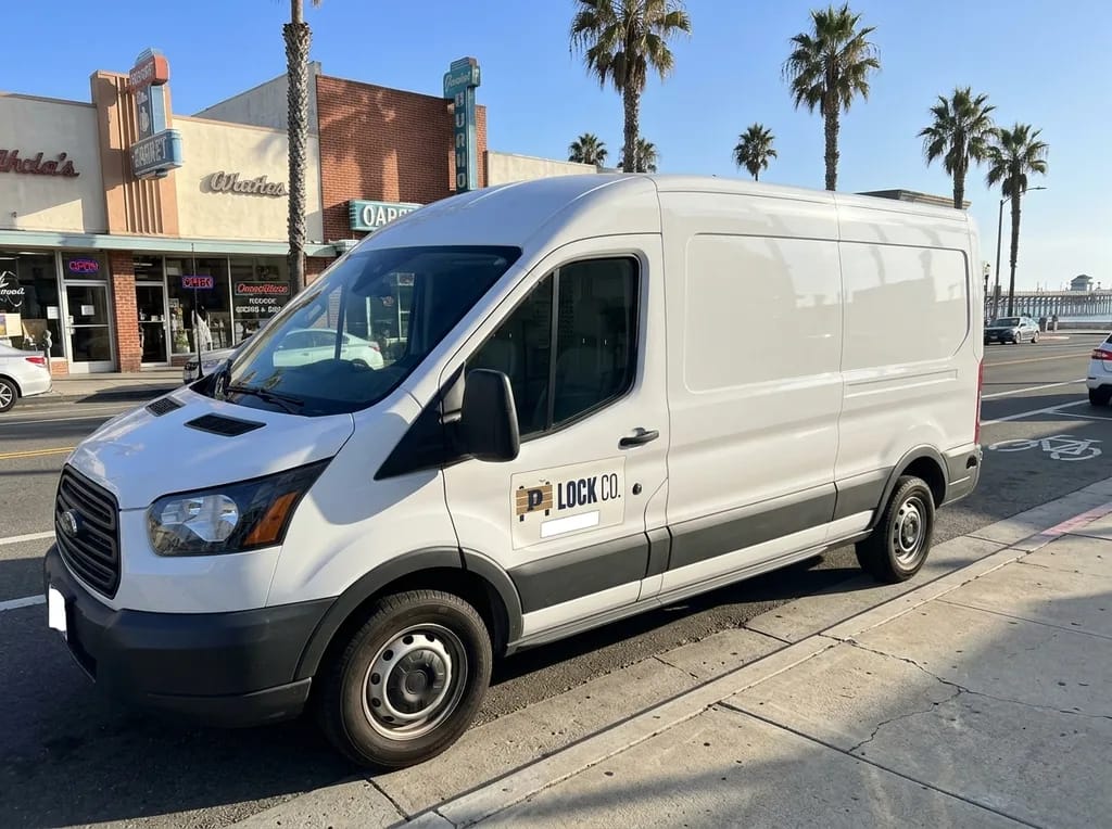 Pier Lock Co. locksmith van parked on Coast Highway in downtown Oceanside